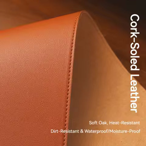 Large PU Leather Cork Desk Pad, Non-Slip Office Mouse Pad & Desk Protector, Waterproof Laptop Desk Mat
