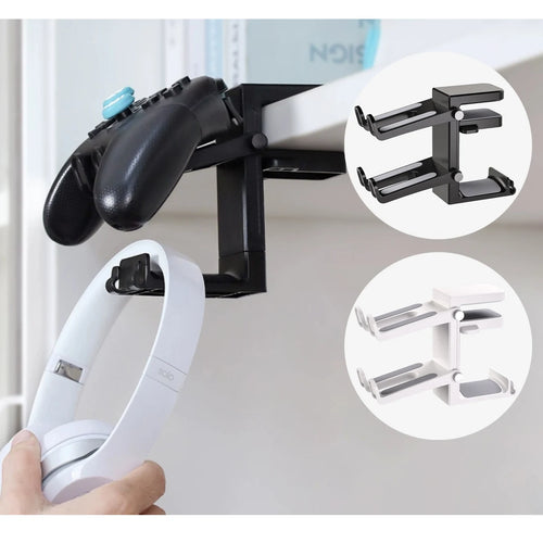 2-in-1 Headphone Stand with Gamepad Holder, 360° Rotatable Desk Clamp, Black/White