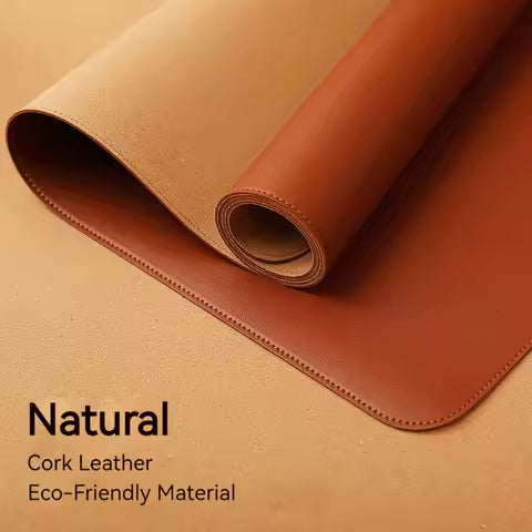 Large PU Leather Cork Desk Pad, Non-Slip Office Mouse Pad & Desk Protector, Waterproof Laptop Desk Mat