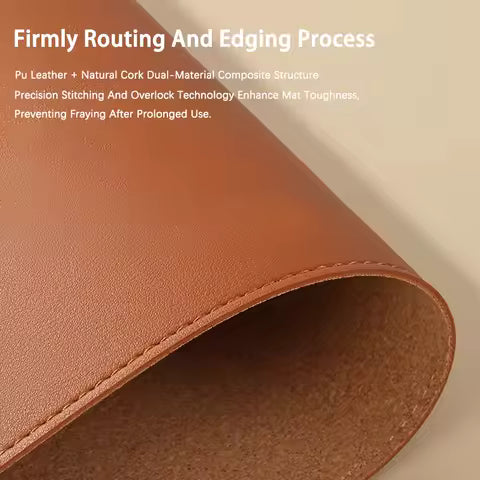 Large PU Leather Cork Desk Pad, Non-Slip Office Mouse Pad & Desk Protector, Waterproof Laptop Desk Mat