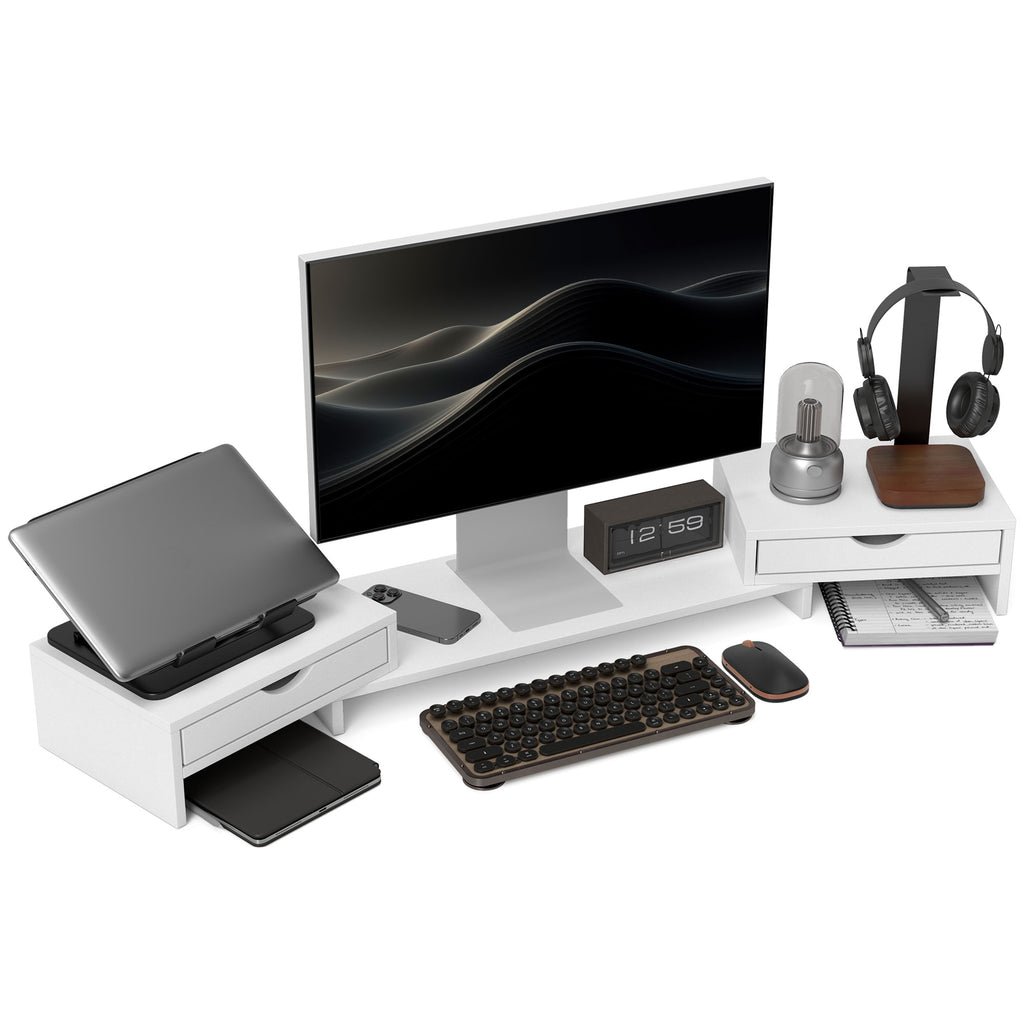 Dual Monitor Stand Riser With Drawers