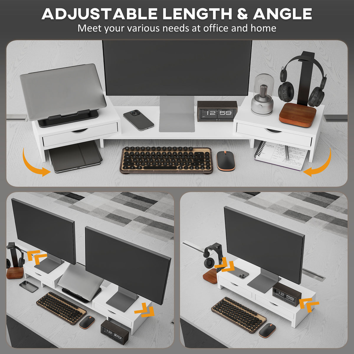 Dual Monitor Stand Riser With Drawers